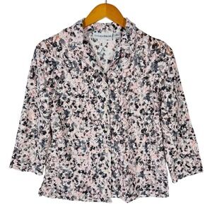 Sag Harbor Petite Large Blouse Women Pink Black Floral Lace Festival Sheer